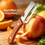 Wooden-Handled Vegetable & Fruit Peeler - Stainless Steel Blade with Built-In Bottle Opener, Ergonomic Kitchen Tool