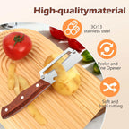 Wooden-Handled Vegetable & Fruit Peeler - Stainless Steel Blade with Built-In Bottle Opener, Ergonomic Kitchen Tool