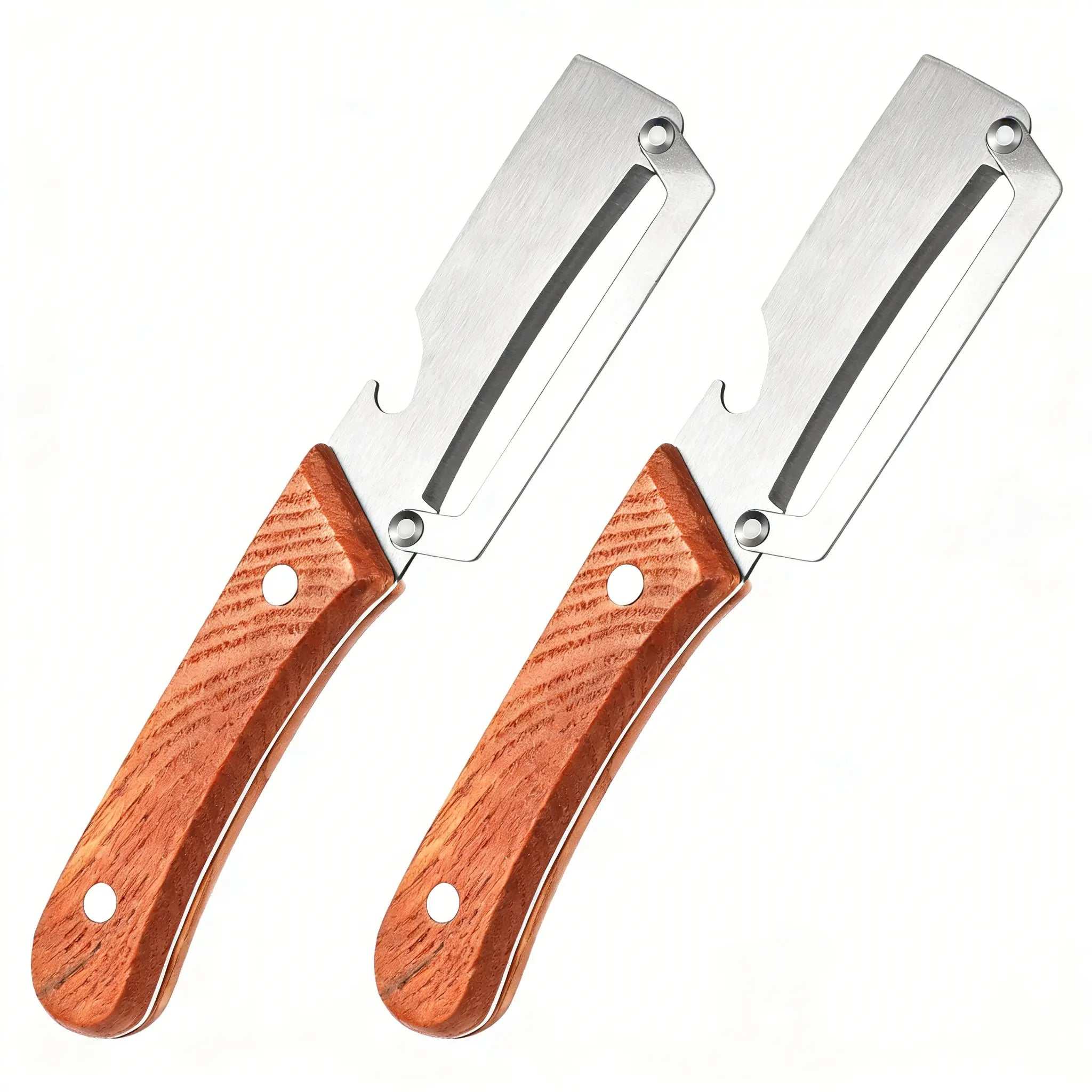 Wooden-Handled Vegetable & Fruit Peeler - Stainless Steel Blade with Built-In Bottle Opener, Ergonomic Kitchen Tool