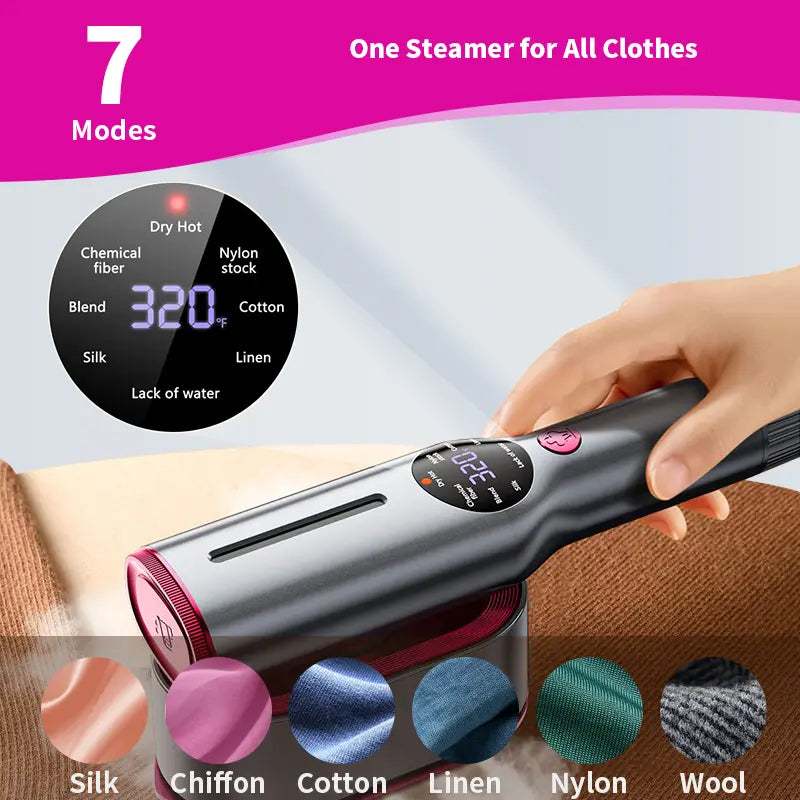 Dr.Flash Garment Steamer with LED display and 90-degree swivel handle for portable travel clothing care