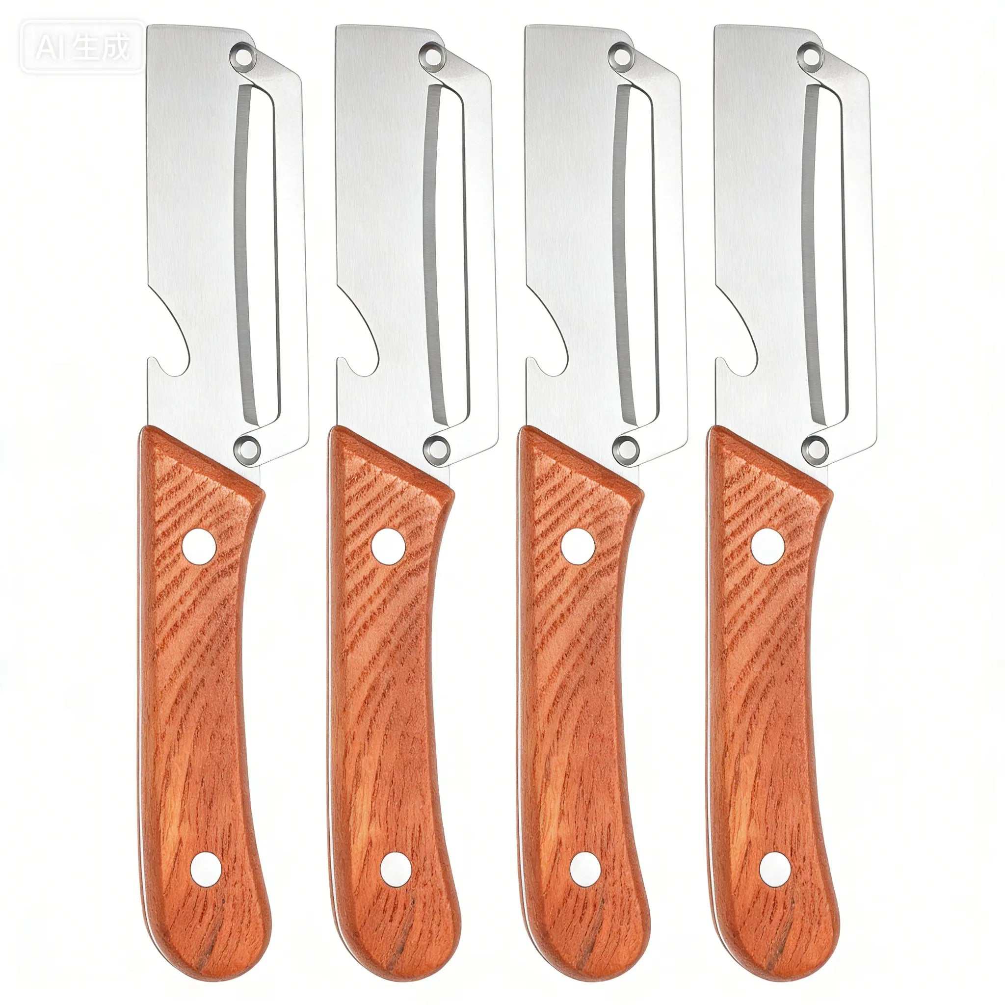Wooden-Handled Vegetable & Fruit Peeler - Stainless Steel Blade with Built-In Bottle Opener, Ergonomic Kitchen Tool