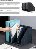 Collapsible magazine file holder with 4 adjustable vertical compartments for office organization and storage