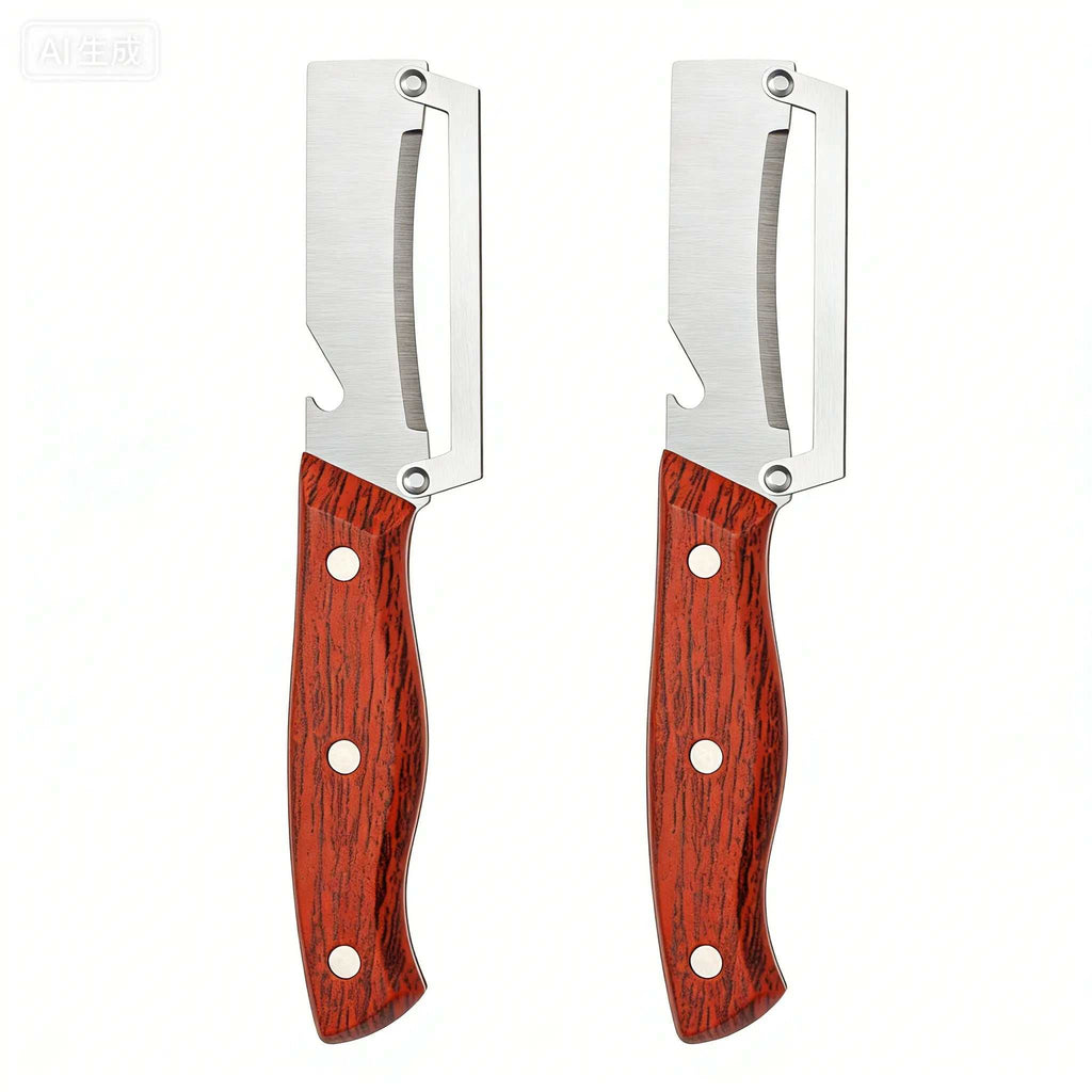 Wooden-Handled Vegetable & Fruit Peeler - Stainless Steel Blade with Built-In Bottle Opener, Ergonomic Kitchen Tool