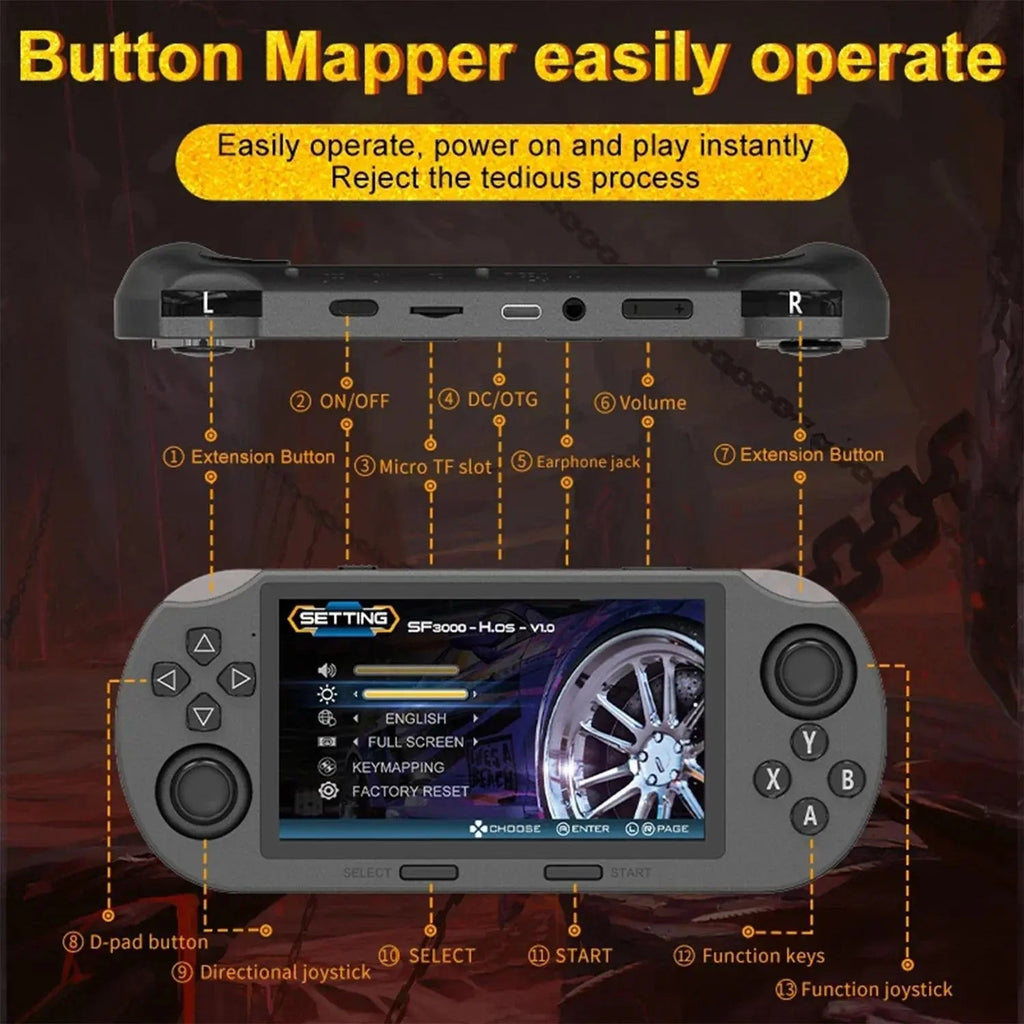 SF3000 Retro Handheld Game Console with 4.5 Inch IPS Screen 3000Mah Battery & 16GB TF Card for Boys Gift Gaming & Accessories Game Cables Cool Gadgets Boys Box Compact Game Console Retro Game Consoles Gamer Gifts for Him Portable Retro Game Console