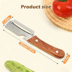 Wooden-Handled Vegetable & Fruit Peeler - Stainless Steel Blade with Built-In Bottle Opener, Ergonomic Kitchen Tool