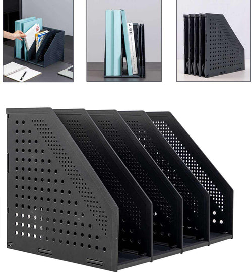 Collapsible Magazine File Holder/Desk Organizer for Office Organization and Storage with 4 Vertical Compartments